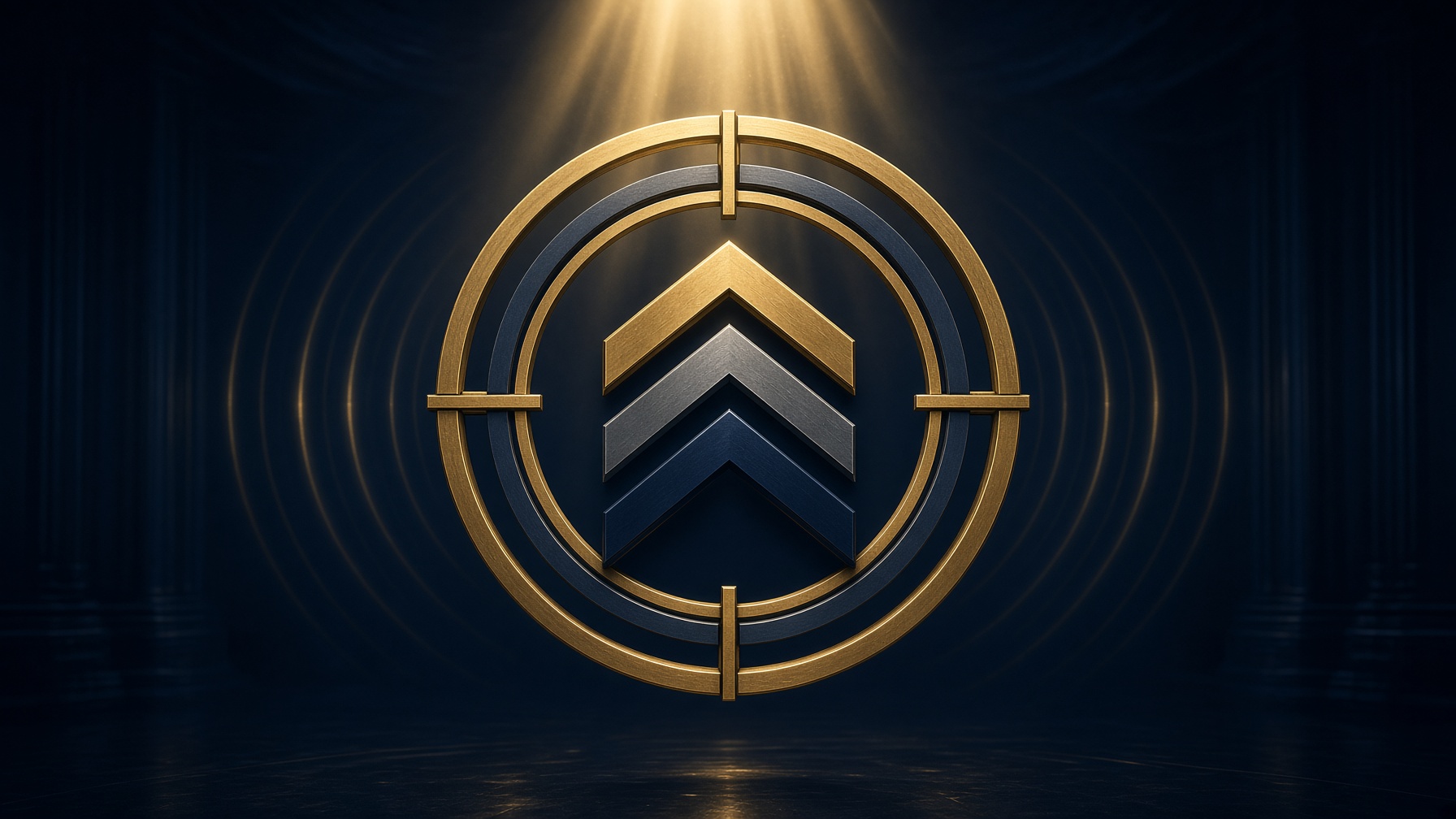 Monumental Target Back emblem: a gold targeting reticle with three stacked chevrons